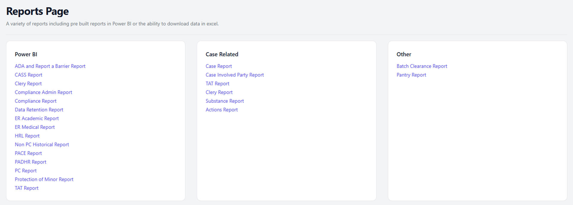 Reports page overview